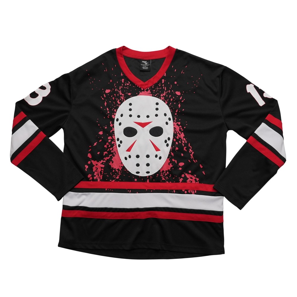 Friday the 13th Jason Voorhees Hockey Jersey Mens Large Black Red Horror Movie